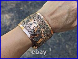 Native American Cuff Bracelet Navajo Sterling Silver Copper Overlay Jewelry Sz 7