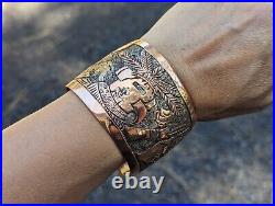 Native American Cuff Bracelet Navajo Sterling Silver Copper Overlay Jewelry Sz 7