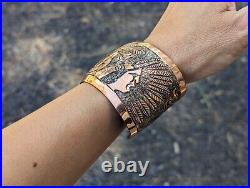 Native American Cuff Bracelet Navajo Sterling Silver Copper Overlay Jewelry Sz 7