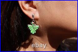 Native American Earrings Zuni Gaspeite Sterling Silver Signed NA Jewelry