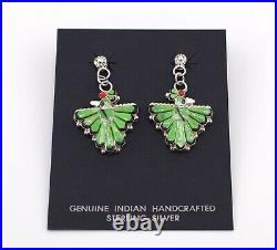 Native American Earrings Zuni Gaspeite Sterling Silver Signed NA Jewelry