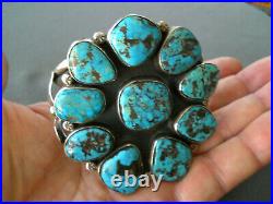 Native American Gem Morenci Turquoise Cluster Sterling Silver Bracelet 90 g