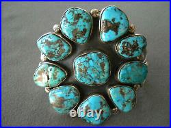 Native American Gem Morenci Turquoise Cluster Sterling Silver Bracelet 90 g