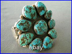 Native American Gem Morenci Turquoise Cluster Sterling Silver Bracelet 90 g