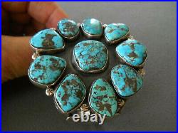 Native American Gem Morenci Turquoise Cluster Sterling Silver Bracelet 90 g