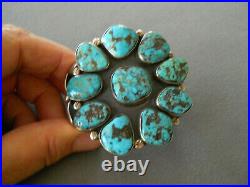 Native American Gem Morenci Turquoise Cluster Sterling Silver Bracelet 90 g