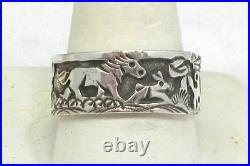 Native American Horse Ring Size 13 1/2 Navajo Signed Loyd Becenti, Sterling #124