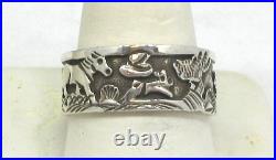 Native American Horse Ring Size 13 1/2 Navajo Signed Loyd Becenti, Sterling #124