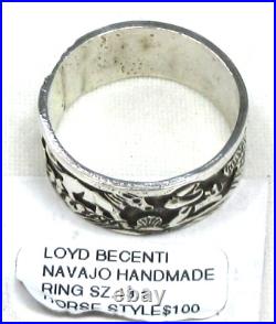 Native American Horse Ring Size 13 1/2 Navajo Signed Loyd Becenti, Sterling #124