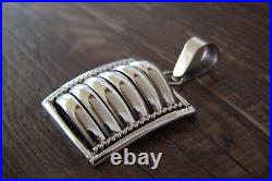 Native American Indian Jewelry Sterling Silver Ribbed Pendant by Thomas Charley