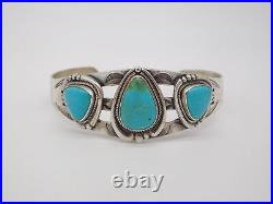 Native American Indian Sterling Silver Turquoise Stone Tribal Cuff Bracelet