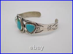 Native American Indian Sterling Silver Turquoise Stone Tribal Cuff Bracelet