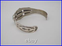 Native American Indian Sterling Silver Turquoise Stone Tribal Cuff Bracelet