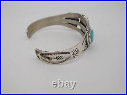 Native American Indian Sterling Silver Turquoise Stone Tribal Cuff Bracelet