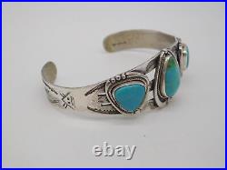 Native American Indian Sterling Silver Turquoise Stone Tribal Cuff Bracelet