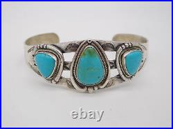 Native American Indian Sterling Silver Turquoise Stone Tribal Cuff Bracelet