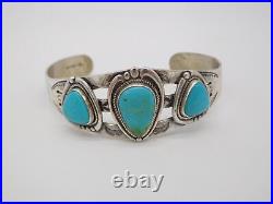 Native American Indian Sterling Silver Turquoise Stone Tribal Cuff Bracelet