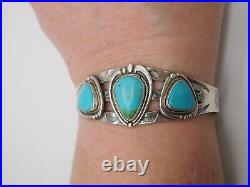 Native American Indian Sterling Silver Turquoise Stone Tribal Cuff Bracelet