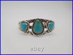 Native American Indian Sterling Silver Turquoise Stone Tribal Cuff Bracelet