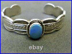 Native American Indian Turquoise Stamped Sterling Silver Bracelet Signed 40g