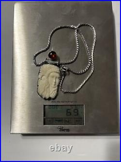 Native American Jewelry Eagle Bone, Stone, Sterling Silver 925 Necklace 69 Gram