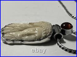 Native American Jewelry Eagle Bone, Stone, Sterling Silver 925 Necklace 69 Gram