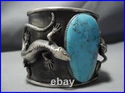 Native American Jewelry Giant Spiderweb Turquoise Gecko Sterling Silver