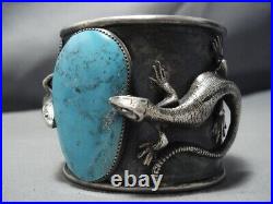 Native American Jewelry Giant Spiderweb Turquoise Gecko Sterling Silver