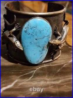 Native American Jewelry Giant Spiderweb Turquoise Gecko Sterling Silver