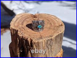 Native American Jewelry Sandcast Tribal Ring Turquoise Sterling Silver Sz 11US