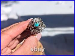 Native American Jewelry Sandcast Tribal Ring Turquoise Sterling Silver Sz 11US