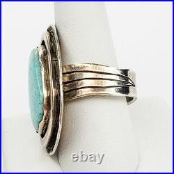 Native American Jewelry Sterling Silver Beautiful Turquoise Ring Size 14 Signed