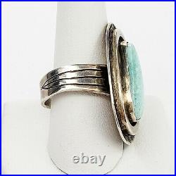 Native American Jewelry Sterling Silver Beautiful Turquoise Ring Size 14 Signed