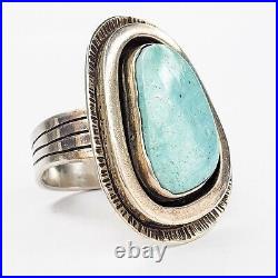 Native American Jewelry Sterling Silver Beautiful Turquoise Ring Size 14 Signed