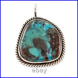 Native American Kat Sterling Silver Blue Bisbee Turquoise Rope Border Pendant