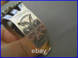 Native American Multi-Stone Inlay Sterling Silver Rainbow Man Bracelet 1940s 50s