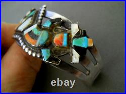 Native American Multi-Stone Inlay Sterling Silver Rainbow Man Bracelet 1940s 50s