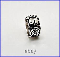 Native American Navajo Alex Sanchez 925 Silver Petroglyph 8mm Ring Band, 10.5