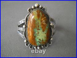 Native American Navajo Boulder Ribbon Turquoise Sterling Silver Stamped Bracelet