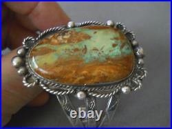 Native American Navajo Boulder Ribbon Turquoise Sterling Silver Stamped Bracelet