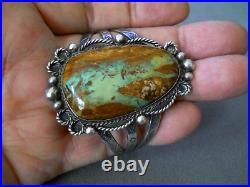 Native American Navajo Boulder Ribbon Turquoise Sterling Silver Stamped Bracelet