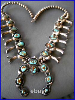 Native American Navajo Gem Turquoise Sterling Silver Squash Blossom Necklace