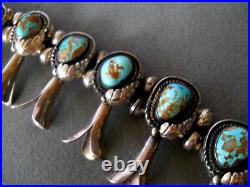 Native American Navajo Gem Turquoise Sterling Silver Squash Blossom Necklace