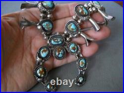 Native American Navajo Gem Turquoise Sterling Silver Squash Blossom Necklace