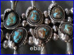 Native American Navajo Gem Turquoise Sterling Silver Squash Blossom Necklace