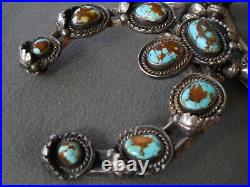 Native American Navajo Gem Turquoise Sterling Silver Squash Blossom Necklace