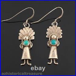 Native American Navajo Handmade Sterling Silver & Turquoise Kachina Earrings