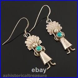 Native American Navajo Handmade Sterling Silver & Turquoise Kachina Earrings