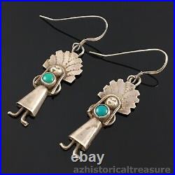 Native American Navajo Handmade Sterling Silver & Turquoise Kachina Earrings