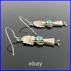 Native American Navajo Handmade Sterling Silver & Turquoise Kachina Earrings